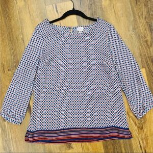 Merona silky Art deco patterned tunic blouse size M